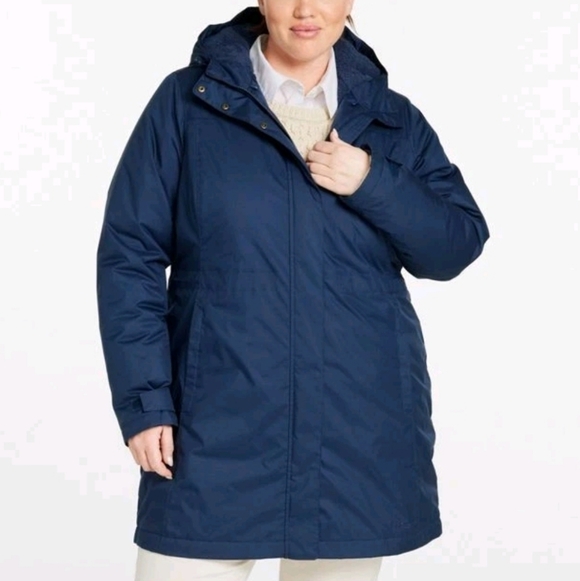 LL Bean Plus Winter Warmer Fleece Lined Coat 2X Navy
